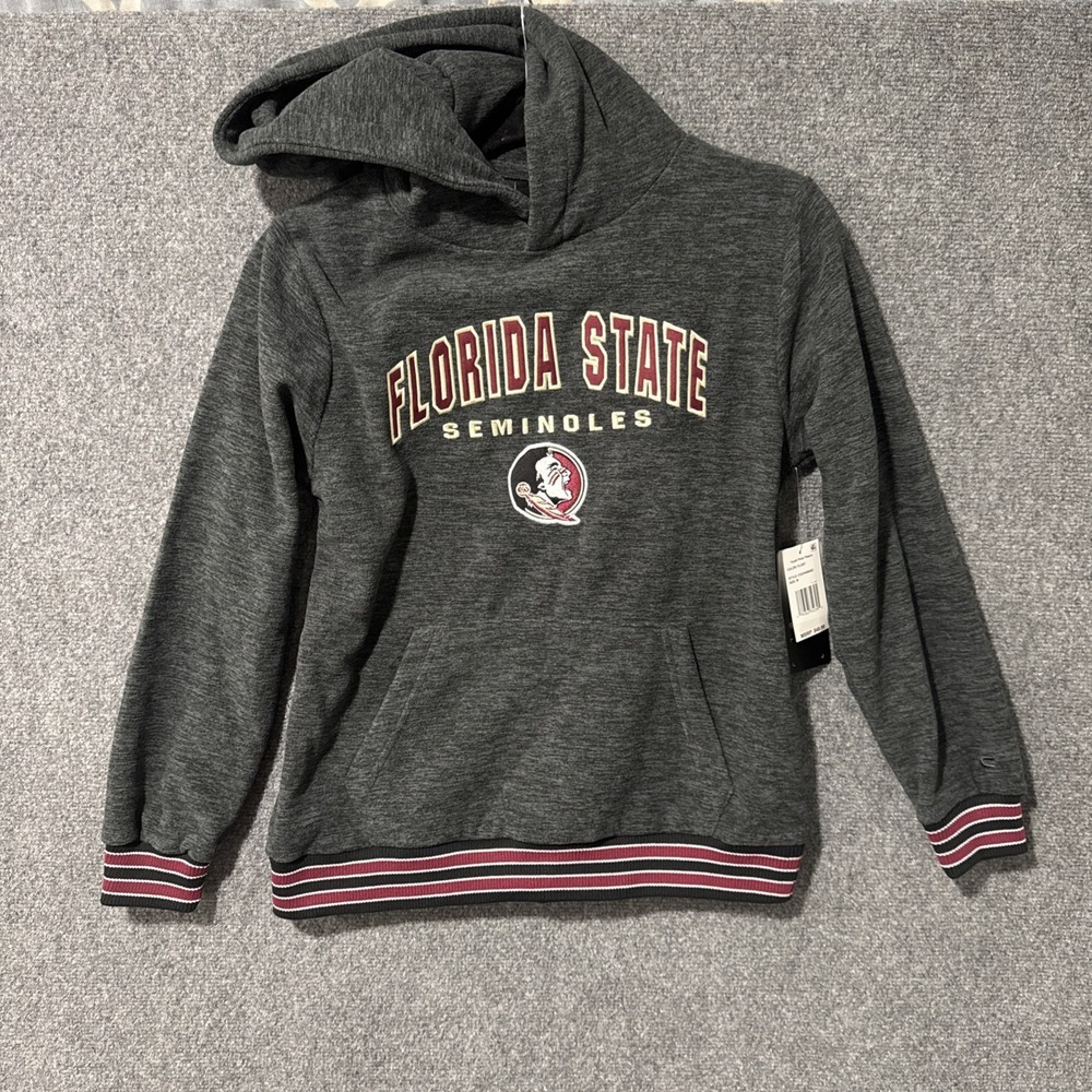 Colosseum Florida State Seminoles Youth Medium Gray Polar Fleece Hoodie FSU - Picture 1 of 9
